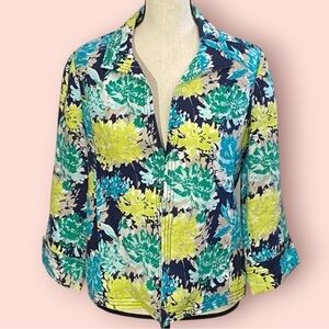 3/$10 Kim Roger’s Blazer M Floral Green Blue Yellow Jacket